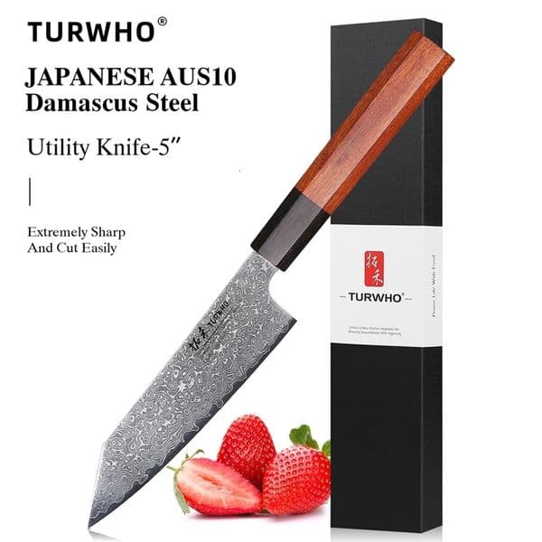 TURWHO 5 Kitchen Utility Knife Japanese Hand Forged Damascus Steel Chef Knives Vegetable Meat Peeling Fruit Knife Cooking Tools 250226