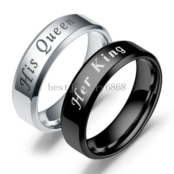 Popular Silver Black Stainless Steel Rings His Queen Her King Rings Fashion Couple lover Promise Ring for Women Man Distance Ring Gift Fashion Jewelry