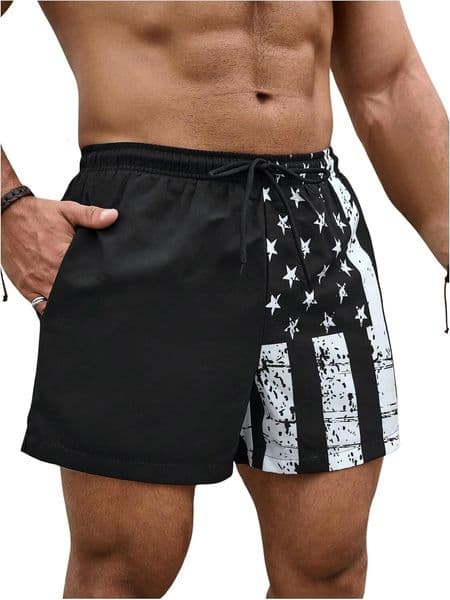Men's Swim Trunks with American Flag Print Board Shorts Bathing Suit Fashionable printed shorts