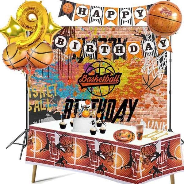 1-9 Years Number Balloons Basketball Club Disposable Tableware Set Sport Boy Basketball Enthusiast Birthday Party Decoration X250318