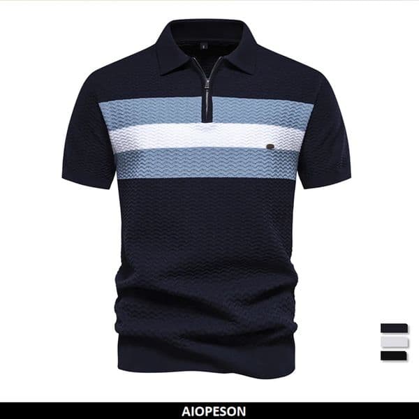 Summer Texture Ribbon Knitted Mens Polo Shirt Short Sleeve Breathable Cool Mens Polo Shirt 250317
