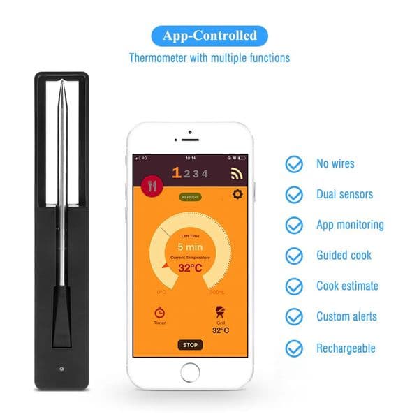 Meat Food Steak Thermometer Wireless Digital Bluetooth Barbecue Accessories for Oven Grill BBQ Smoker Kitchen Sous Vide Cooking 250314