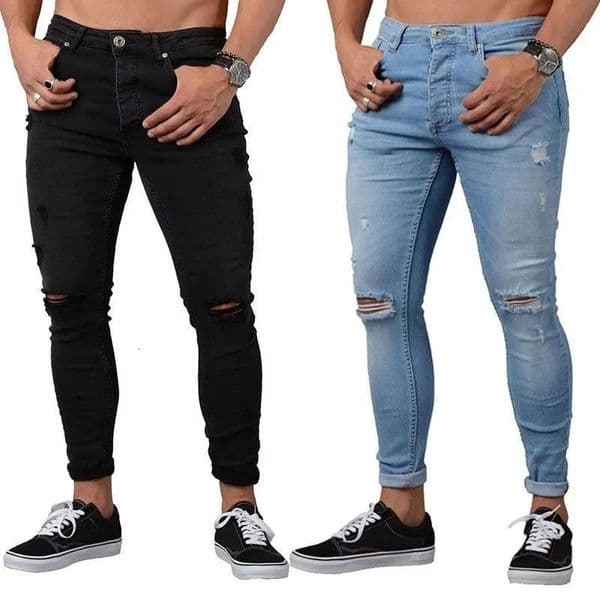 Pencil Pants Mens Jeans Ripped Vintage Holes Ankle Length Denim Wash Solid Casual 2025 Pockets Slim Fit Distressed Punk Style 250312