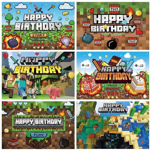 Happy Birthday P ixels Background Childrens Birthday Party Decoration Banner Supplies Photos Shooting Props Boys Games Gifts Customization X250318