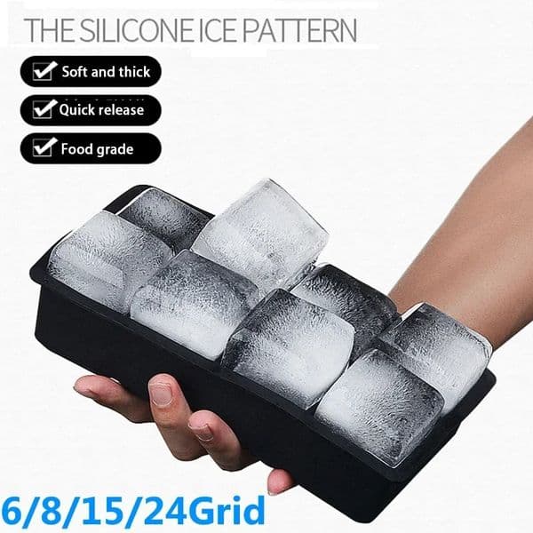 4/6/8/15 Grid Big Ice Tray Mold Giant Jumbo Large Food Grade Silicone Ice Cube Square Tray Mold DIY Ice Maker Ice Cube Tray 250314
