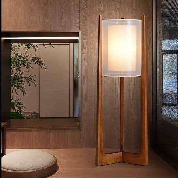 Solid wood floor lamp Nordic art simple modern lamp shadow fabric bedroom living room decoration reading dining room living room bracket X250318