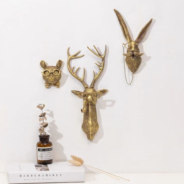 Antique Bronze Resin Animal Pendant Golden Deer Head Wall Storage Hook Up Background Accessories Decorative Figurines 250318