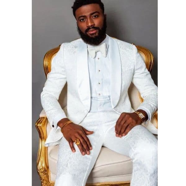 White jacquard wedding mens shawl lapel single corset 2piece set jacket pants elegant clothing 250318BANJIA