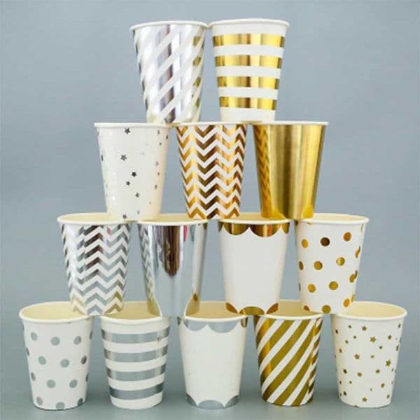 10 Gold Cup Party Paper Table Pieces Birthday Party Dinner Board Polka Dot Stripe Gold Cup Birthday Party Decoration Event X250318