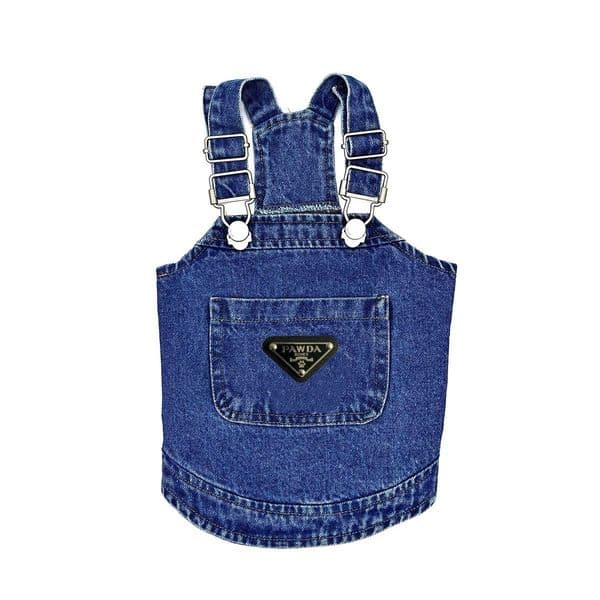 PAWDA Dog Denim Dress for Small Dogs Girl Interesting Imitation Design Pet Clothes with Big Pockets Triangle Flags Puppy Spring Summer Sling Cats Skirt, Blue, L Y301