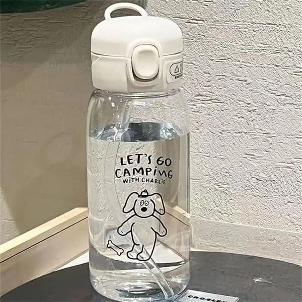 Plastic Water Bottle Water Cup With Straw Simple Large Capacity Portable Drop Resistant And Portable Cup Cartoon Ice Suction Cup 250317