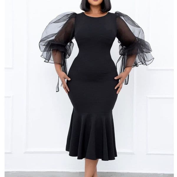 (11) Mesh splicing fishtail dress fashionable large size hip dress
