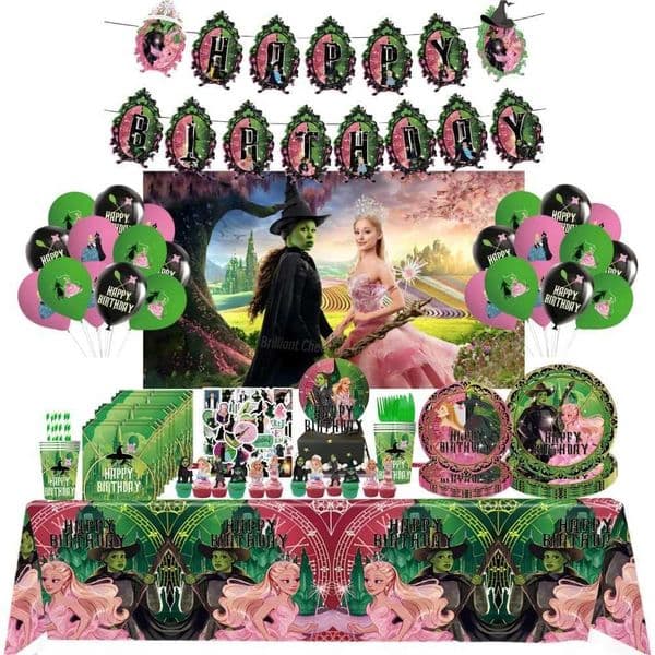 Wicked Birthday Party Decorations - Balloon Background Tablecloth Stickers Coasters Baby Shower Magic Witch Event Supplies X250318