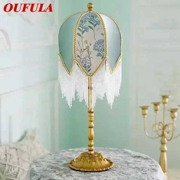 OUFULA A French Green Table Floor Lamp American Retro Living Room Bedroom Villa European Pastoral Creative Tassels Desk Light X250318