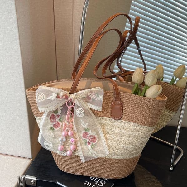 Straw For Women, Large Capacity 2025 New Vacation Beach Woven Bag, Single Shoulder Tote Bucket Bag Fashion Shoulder Bags
