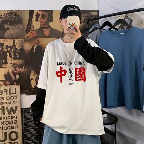 Mens Tshirt Chinese style mens 2025 spring retro clothing long sleeved printed street casual Y2k top 250319Z