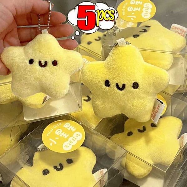Cute star plush toy keychain girl fluffy soft cute backpack bag pendant practical mini yellow keychain charm keychain gift X250318