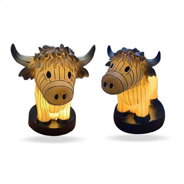 Animal table lamp USB powered cute cow decoration resin animal night light builtin bulb living room 250318