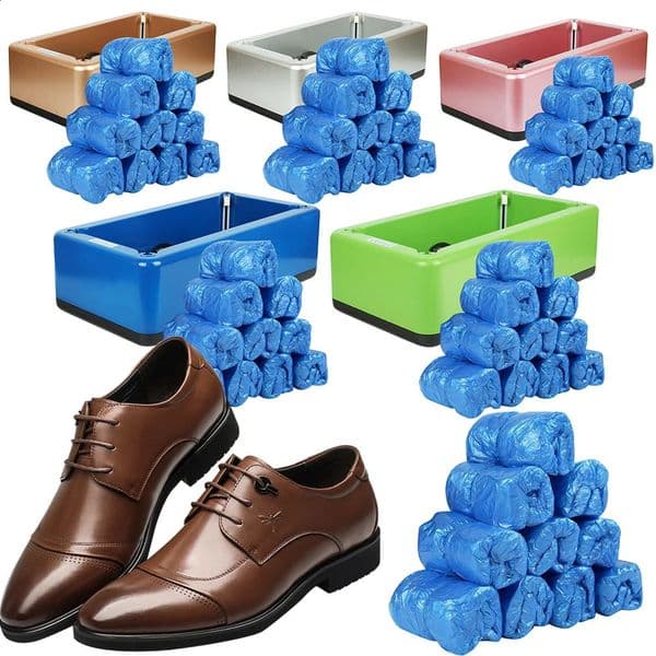 Automatic shoe cover dispenser with 100Pcs disposable covers portable film machine no need for indoor wipers 250318l