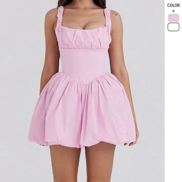 ALINE Womens Pink Flower Bud Mini Dress Square Collar Cute Knee SpringSummer 2025 250319