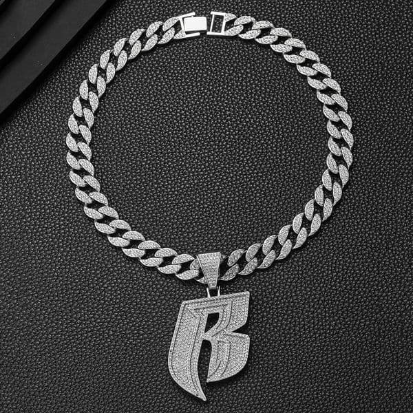 15MM Iced out miami chain with Alloy and bling rhinestone punk B letter pendant necklace 250313