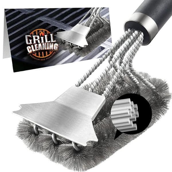 LMETJMA Safe Grill Brush and Scraper with Deluxe Handle 18 inch Grill Cleaner Brush Stainless Steel Bristle Grill Brush JT61 250314