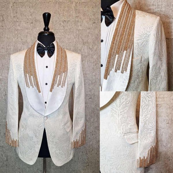Stylish Wedding Tuxedos Beaded Jacquard Men Suit Shawl Lapel 1 Piece Set Jacket Party Evening Groom Business Blazers Customized