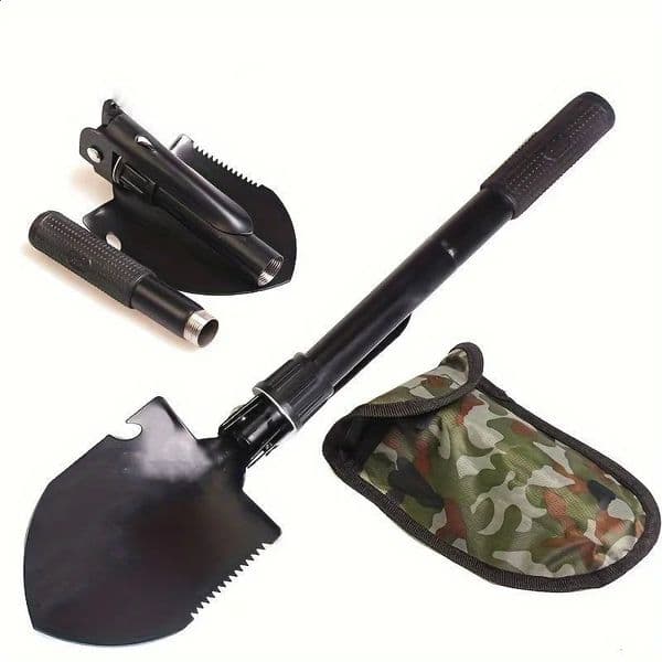 Compact 5-in-1 Survival Shovel - Durable Stainless Steel Tactical Spade with Compass Saw Bottle Opener for Outdoor Adventures 250318BJ