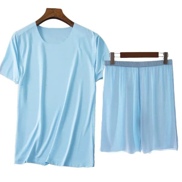 Mens Ice Silk Pyjamas Solid Shirt Pants 2Pcs Pyjamas Sleep Set Casual Male Home Clothes Summer Pyjamas Sleepwear Nightwear Suit 250320