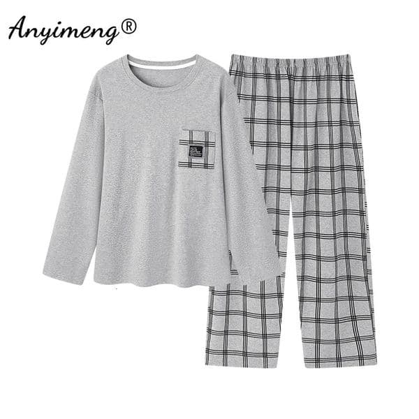 L-6XL Plus Large Pajama Set Fat Knitted Cotton Pajama Fathers Pajama Mens Long Sleeve Floral Casual Home Set 250320