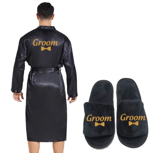 Xinlang satin robe mens silk wedding preparation couple honeymoon king bathroom 2-piece set bride party kimono robe 250320