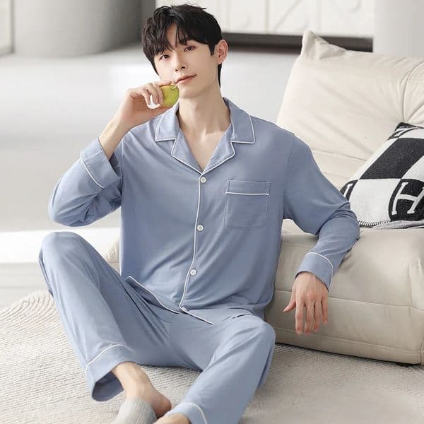 Autumn Pajamas Sets Men Long Sleeve Modal Cotton Thin Teenage Boys Large Size Spring Outwear Home Cloth Suit Sleepwear Male 250320