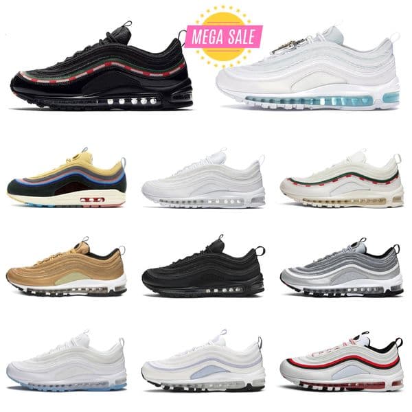 97 97s Designer Running Shoes Crucifixs MSCHFs X INRI Jesus Satan Futura Triple Black White Cream Olive Volt Reflective Aurora Men Women Trainers Sports