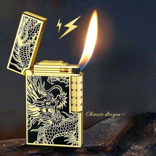 Metal Steel Sound Chinese Dragon Oblique Fire Inflatable Lighter Side Pulley Igniting Butane Gas Pipe Lighters Smoking Gift M250320