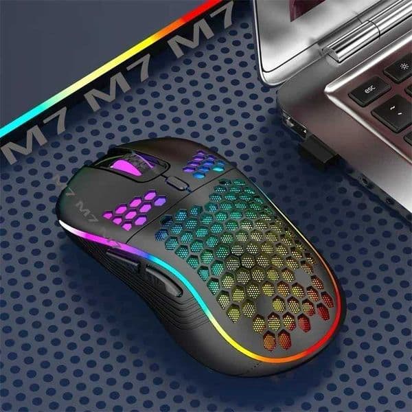 2.4G wireless gaming mouse with RGB lighting and charging suitable for desktop laptops with adjustable DPI ergonomic honeycomb design Z250320