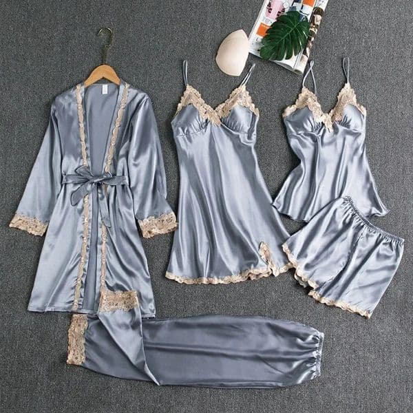26SS Sleepwear With Lace Women Pajamas Set Sexy 5 Pieces Dress Suit Kimono Gown Loungewear Vneck Bathrobe Lingerie Nightwear