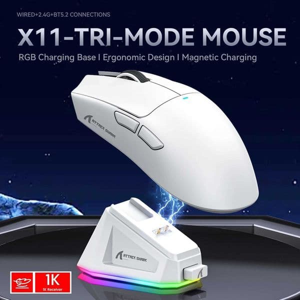 Attack SHARK X11 lightweight wireless gaming mouse RGB backlit charging up to 22K DPI PAW3311 optical sensor HUYU Swit Z250320