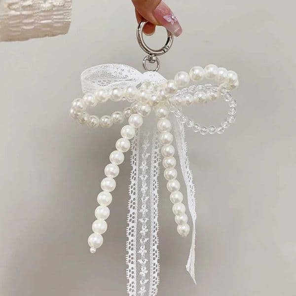 Korean Cute Lace Bow Pearl Bead Phone Pendant Chain Accessories Fashion Ballet Shoes Camera Packaging Accessories Keychain GiftXJ250319