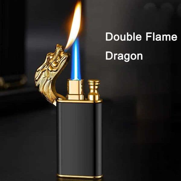 Windproof Double Flame Cigar Torch Light Dragon Tiger Crocodile Dolphin Luminous Light M250320