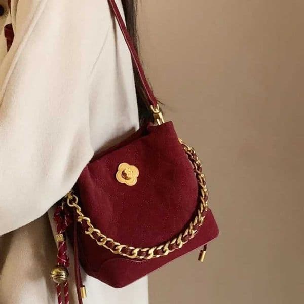 Designer Ladies high-end bag red single shoulder cross body small bag Chinese style palace museum series bucket bag Y251124