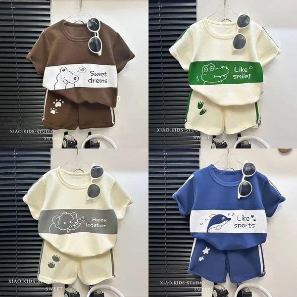 Kids Short Sleeve Suit Striped Girls Boys Set Summer Tops short Baby Clothes Childrens Wear 250319BJ