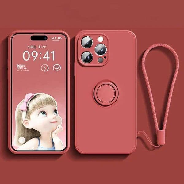 360 rotating metal ring bracket liquid silicone shock-absorbing shell suitable for 16 14 13 11 15 Pro Max Plus mini cover with beltXJ250321