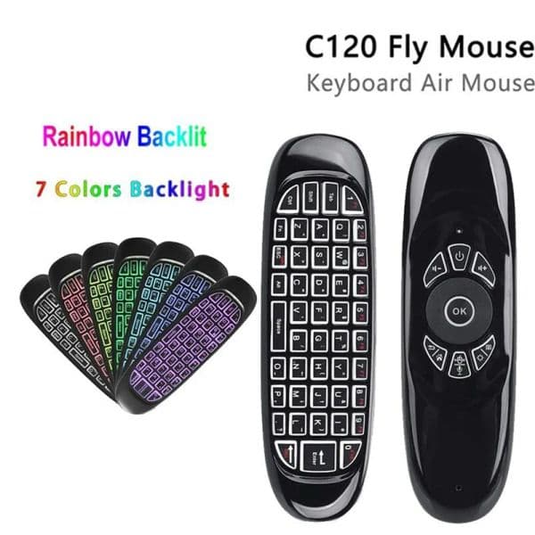C120 RGB 7 Backlight Fly Air Mouse Gyro Sensor Wireless 2.4G RF Keyboard Remote Control For Projector Gaming Android Smart TV Box