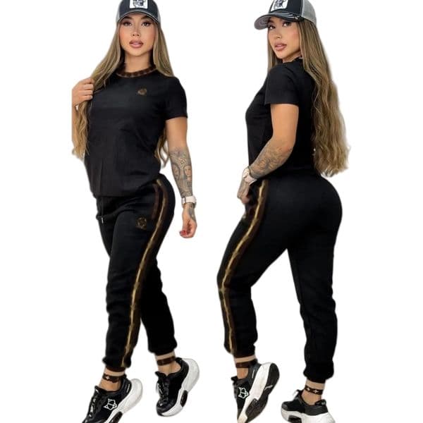 Embroidery Two Piece Pants Summer Tracksuits Women Casual T-shirt and Trousers Set Free Ship