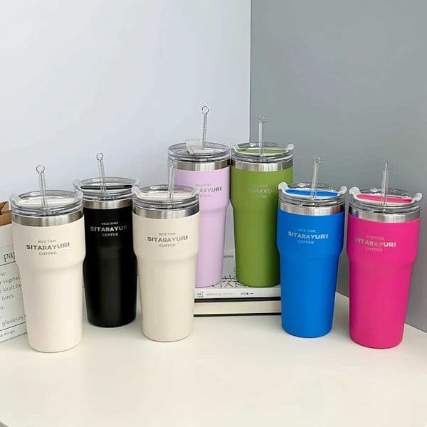 Thermal Travel Mug 304 Stainless Steel 20oz Insulated Water Bottle with Straw Thermal Iced Travel Cup Vacuum Insulated Tumbler X250321 M260209