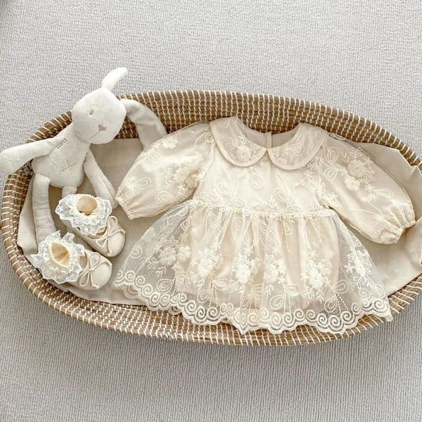 4068-1 Baby Romper Dress Autumn Fashion Embroidered Gauze Bag Fart Skirt Baby Girls Princess One Piece Clothes 250320