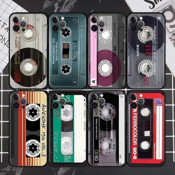 iPhone 11 12 Pro 7 XR X XS Max 8 6 6S Plus SE 2020 5 Black Soft Phone Tampa Retro Box Tape Retro Style 13 Z250321