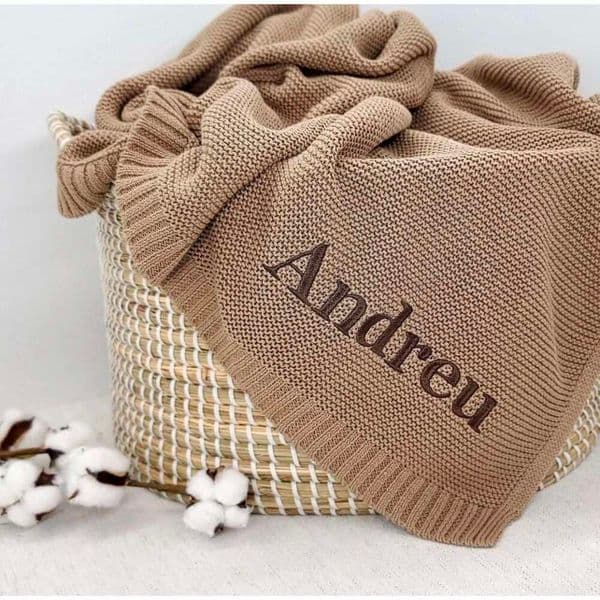 Personalized Gifts Swaddle Custom Knited Blanket With Embroidery Name Baby Newborn Kids Girls Boys