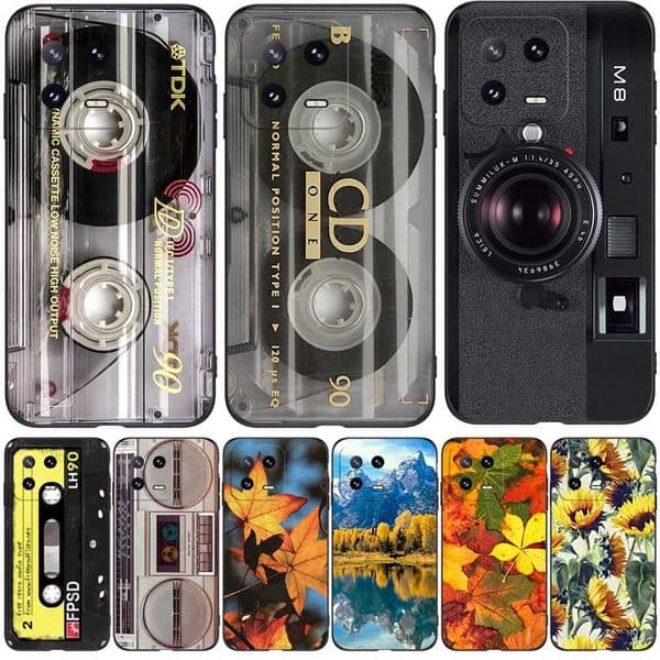13 Pro Silicone Phone Back Cover Black TPU Phone Case Retro Tape Box Z250321