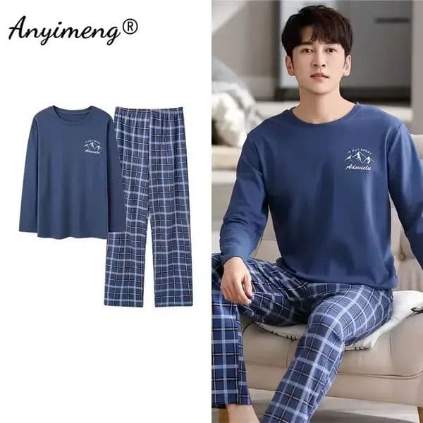 Deer print elegant mens sleepwear set autumn and winter fashion item soft cotton mens casual wear mens comfortable sleepwear 250321